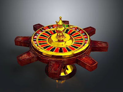 Decorative Roulette Wheel Home Living Accessory With Golden Top Red Black Slots And Wooden Base 3d model