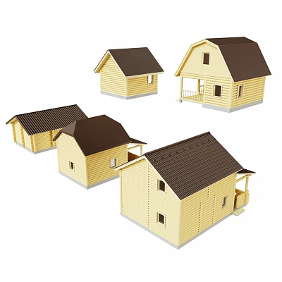 Modern cartoon building multiple wooden houses 3d model