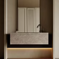 Modern Bathroom Washbasin With Marble Countertop Mirror Faucet And Under Cabinet Lighting