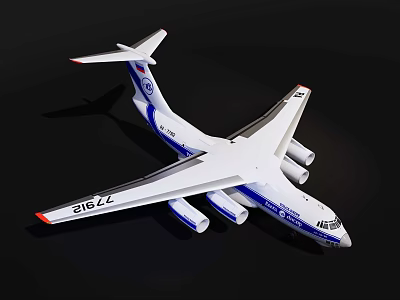 White Airliner With Twin Wings Blue Stripes Four Engines Registration 216 LL On Black Background 3d model