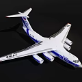 White Airliner With Twin Wings Blue Stripes Four Engines Registration 216 LL On Black Background