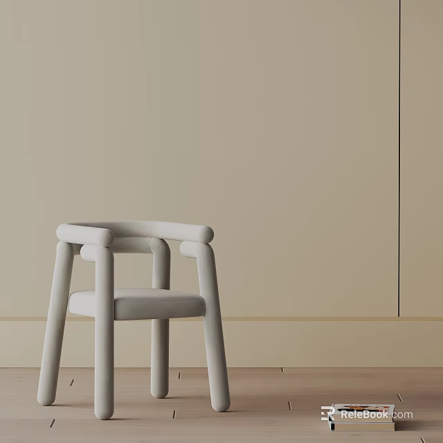 Modern Minimalist Dining Chair With Armrest Upholstered Seat Against Light Wall Wooden Floor 3d model 