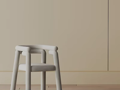 Modern Minimalist Dining Chair With Armrest Upholstered Seat Against Light Wall Wooden Floor 3d model