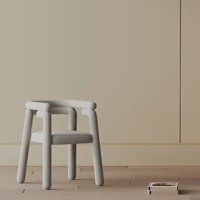 Modern Minimalist Dining Chair With Armrest Upholstered Seat Against Light Wall Wooden Floor 3d model