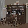 Modern Home Kitchen Wooden Sideboard With Open Shelves Coffee Machine Microwave Dining Table And Chairs