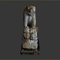 Standing Stone Lion Sculpture With Intricate Pedestal And Artistic Carvings