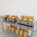 Bamboo Steamers on Stainless Steel Heating Equipment in Modern Kitchen Setting