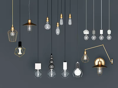 Stylish Pendant Lights With Various Modern Vintage Designs And Geometric Spherical Shapes 3d model