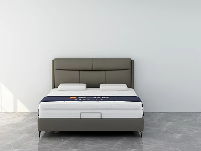 Modern Minimalist Double Bed With Dark Gray Headboard And Duke Mattress On Gray Floor 3d model