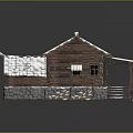 Wooden Cabin Exterior With Snow Covered Roof Stone Foundation Wooden Stairs And Porch