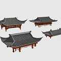 Traditional Chinese Roof Components with Wooden Frames and Tile Designs in Various Styles
