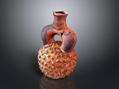 Ancient Handcrafted Sculpted Pottery Vase With Double Handles And Detailed Textured Base 3d model