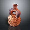 Ancient Handcrafted Sculpted Pottery Vase With Double Handles And Detailed Textured Base