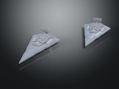 Two Triangular Sci Fi Spaceship Models With Detailed Gray Metallic Structure 3d model
