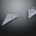 Two Triangular Sci Fi Spaceship Models With Detailed Gray Metallic Structure