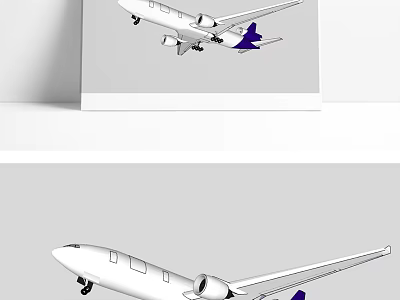 Modern Commercial Airliner Exterior Design With White Fuselage And Purple Tail Fin 3d model