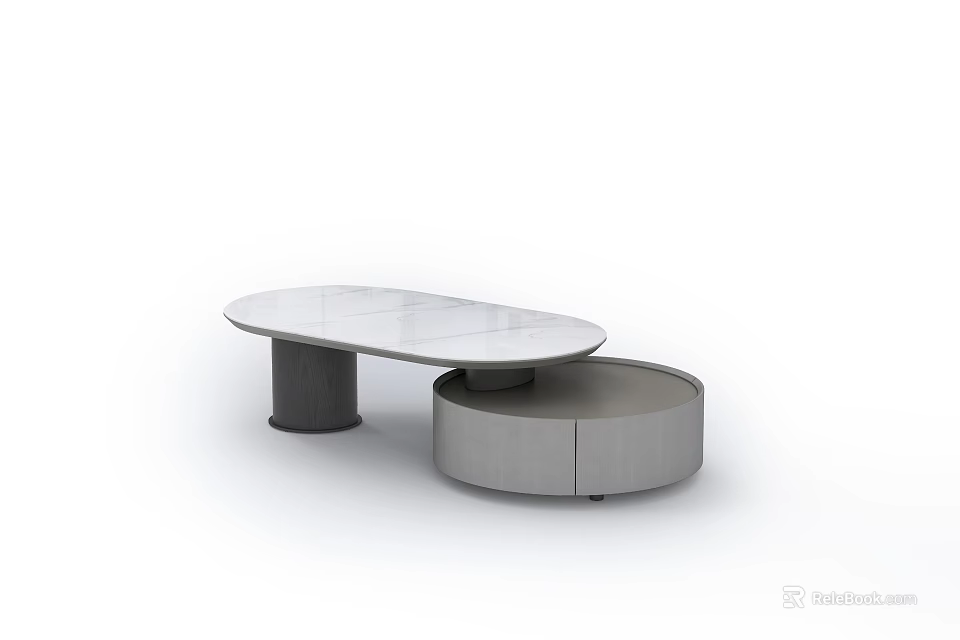 Modern Coffee Table Design With Oval Marble Surface And Round Metal Storage Base 3d model