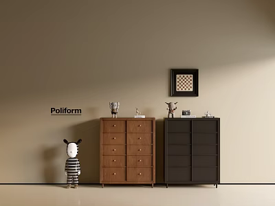 Entryway Cabinet And Side Cabinet With Brown Black Drawers Decorative Items And Wall Art 3d model