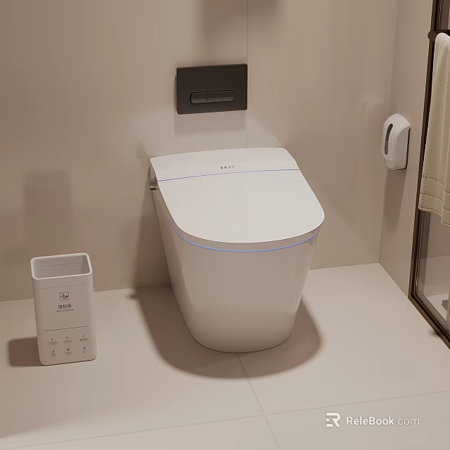 Modern Smart Toilet White Design With Wall Panel Trash Bin And Holder 3d model 