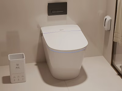Modern Smart Toilet White Design With Wall Panel Trash Bin And Holder 3d model