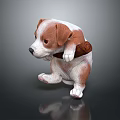 Cute Brown And White Puppy Holding Wooden Stick On Smooth Reflective Surface