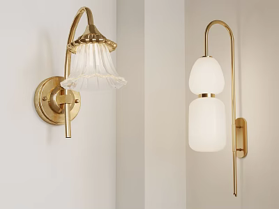 Modern Golden Wall Lamps With Pleated And Cylindrical White Shades For Interior Decoration 3d model