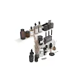Organized Daily Cleaning Products With Bottles Jars Brushes And Wheat Stems On Shelves