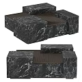 Elegant Modern Black Marble Coffee Table With Modular Design And Wood Accents