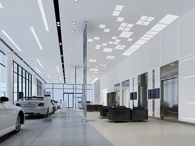 Automotive 4S Store Showroom With Modern Design And Cars 3d model