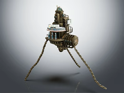 Antique Mechanical Device Featuring Tripod Stand Metal Parts Circular Platform And Chains 3d model