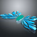 Blue Crystal Wing Sculpture With Central Green Gem And Geometric Design