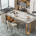 Elegant Modern Tea Table And Chairs With Marble Top And Gold Legs