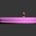 Heart Shaped Pink Inflatable Pool With Gray Rubber Duck Green Lily Pads And Blue Water