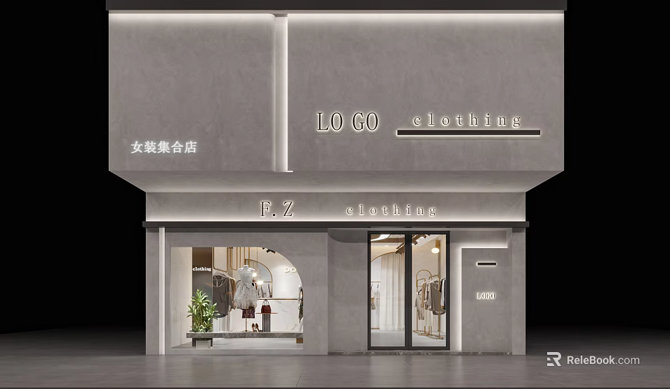Shopping Mall Women's Clothing Collection Store With Modern Storefront And Glass 3d model 