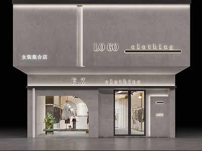 Shopping Mall Women's Clothing Collection Store With Modern Storefront And Glass 3d model