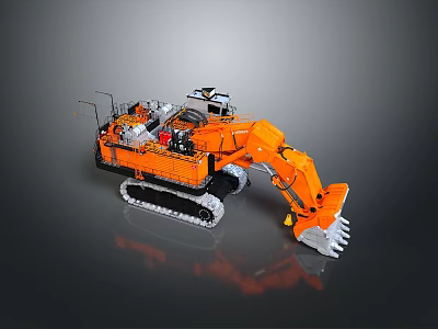 Orange Crawler Type Functional Vehicle Excavator With Mechanical Arm And Metal Bucket On Gray Background 3d model
