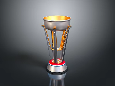 Elegant Trophy Design With Silver Cup Body Golden Interior Supporting Ladder Structure And Red Base 3d model
