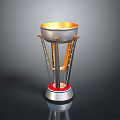 Elegant Trophy Design With Silver Cup Body Golden Interior Supporting Ladder Structure And Red Base
