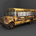 Old Rusty School Bus With Yellow Black Stripes And Worn Exterior 3d model