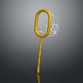 Yellow Handle Fishing Net with White Mesh and Yellow Ring Frame Design 3d model