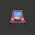 Red Cartoon Truck with Pink Roof Front and Blue Windows Black Wheels on Reflective Surface