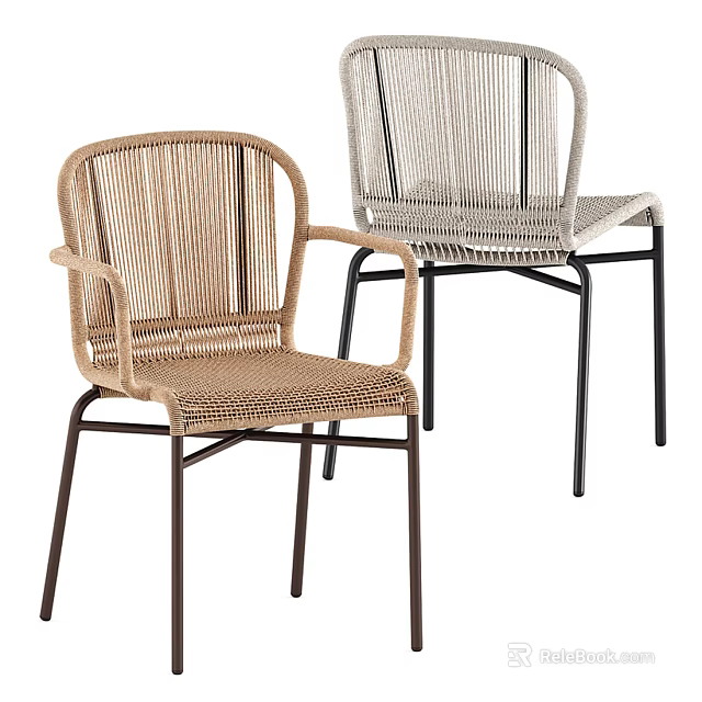 Two Modern Rattan Leisure Chairs With Metal Frame And Armrests Design 3d model 