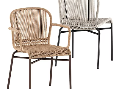 Two Modern Rattan Leisure Chairs With Metal Frame And Armrests Design 3d model