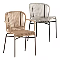 Two Modern Rattan Leisure Chairs With Metal Frame And Armrests Design