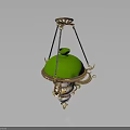 Elegant Green Dome Chandelier With Gold Frame And Decorative Details As Furniture Piece