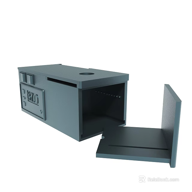 Gray Metal Storage Box With Open Lid Lockable Compartment And Secure Design 3d model