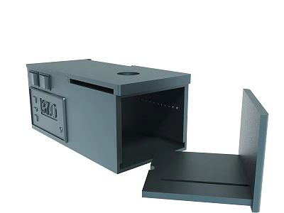 Gray Metal Storage Box With Open Lid Lockable Compartment And Secure Design 3d model