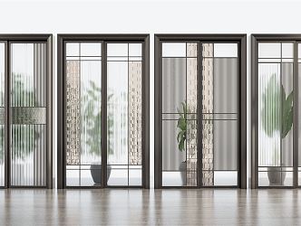 Modern sliding door aluminum alloy glass sliding door 3d model