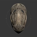 Intricate Decorative Weapon Helmet With Metallic Carvings And Blue Gemstone Accents