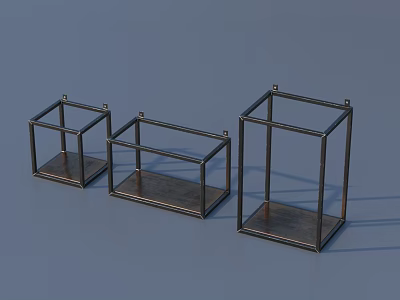 Three Dark Metal Frame Cubic Storage Racks For Home Organizing And 3d model